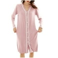 thumbnail image 1 of HUJlwoi Robes for Women V Neck Button Down House Coat Long Sleeve Casual Loose Bathrobe Soft Sleepwear Pajamas M-XL, 1 of 7