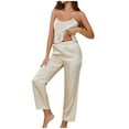 thumbnail image 1 of HUJlwoi Satin Lounge Sets for Women Lace Spaghetti Strap Cami 2 Piece Pjs Sets Sleeveless Solid Color Pajama Sets for Ladies Spring Summer, 1 of 5