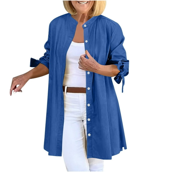 HUJlwoi Shacket for Women Solid Color Lightweight Long Sleeve Tops Button down Shirts Fall Fashion Outerwear Coat Casual Loose Clothes