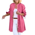 thumbnail image 1 of HUJlwoi Shacket for Women Solid Color Lightweight Long Sleeve Tops Button down Shirts Fall Fashion Outerwear Coat Casual Loose Clothes, 1 of 7