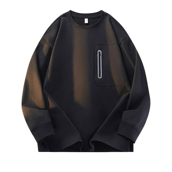 HUJlwoi Shirts for Men Crew Neck Long Sleeve Loose T Shirt with Zipper Pocket Casual Comfy Sweatshirt Fall Fashion Clothes