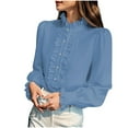 thumbnail image 1 of HUJlwoi Shirts for Women Business Work Tops Button Ruffle Long Sleeve Solid Color Fall Outfits Formal Dressy Blouses, 1 of 2