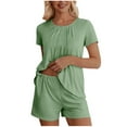 thumbnail image 1 of HUJlwoi Short Sleeve Lounge Sets for Women Pleated Crew Neck Loungewear Summer Trendy 2 Piece Pjs Sleepwear Pocket Casual Pajama Matching Clothing, 1 of 6