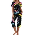 thumbnail image 1 of HUJlwoi Short Sleeve Pajama Sets for Women Capri Pants 2 Piece Sleepwear Sets Tie Dye V-Neck Ladies Lounge Matching Clothing, 1 of 6