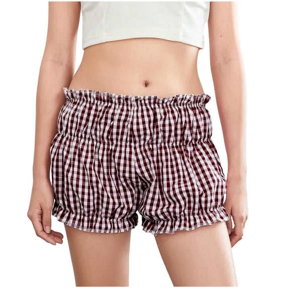 HUJlwoi Shorts for Women Lightweight Elastic Waist Ruffle Plaid Shorts Cute Comfortable Shorts Summer Fashion Outfits