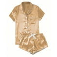 thumbnail image 1 of HUJlwoi Silk Satin Pajama Sets 2 Piece Short Sleeve Lounge Pj Sets Button down Tops and Shorts Sleepwear Outfits with Pocket, 1 of 4