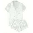 thumbnail image 1 of HUJlwoi Silk Satin Pajama Sets 2 Piece Short Sleeve Lounge Pj Sets Button down Tops and Shorts Sleepwear Outfits with Pocket, 1 of 4