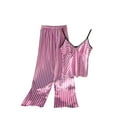 thumbnail image 1 of HUJlwoi Silk Satin Pajama Sets Women Sleeveless Camisole 2 Piece Pj Sets with Long Pants Stripe Printed Sleepwear Loungewear, 1 of 7