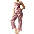 thumbnail image 1 of HUJlwoi Sleeveless Pajama Sets for Women Silk Satin 2 Piece Soft Backless Camisole and Long Pants Sleepwear Matching Clothing, 1 of 2
