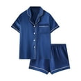 thumbnail image 1 of HUJlwoi Summer Pajamas for Women Satin Pocket Solid Color 2 Piece Lounge Shirts with Shorts Short Sleeve Button down Sleepwear, 1 of 7