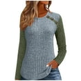 thumbnail image 1 of HUJlwoi Sweaters for Women Lightweight Color Block Crew Neck Long Sleeve Tops Casual Fashion Ribbed Knit Button Pullover, 1 of 1