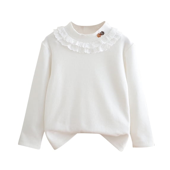 HUJlwoi Toddler Girls Long Sleeve Shirts Crew Neck Lace Trim Trendy Undershirt Comfy Thermal Base Layer Tops 2-11 Years