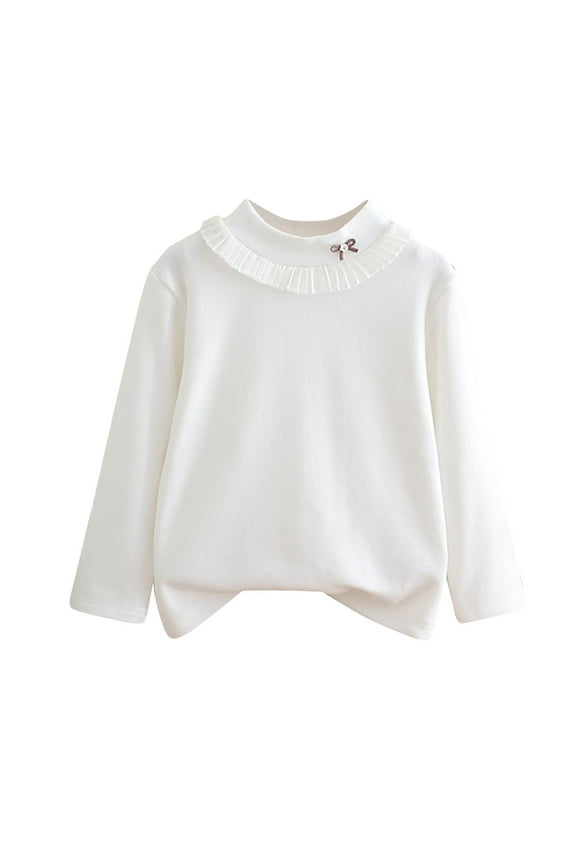 Toddler Girls Long Sleeve Shirts Crew Neck Lace Trim Trendy Undershirt Comfy Thermal Base Layer Tops 2-11 Years