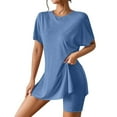 thumbnail image 1 of HUJlwoi Two Piece Sets for Women Lightweight Short Sleeve Side Split Top and Fitted Shorts Set Casual Trendy Outfits, 1 of 7