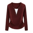 thumbnail image 1 of HUJlwoi V Neck Shirts for Women Casual Long Sleeve Fashion Tops Solid Color Loose Trendy Fall Blouse Clothing Outfits, 1 of 3
