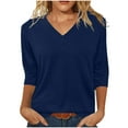thumbnail image 1 of HUJlwoi V-Neck T Shirts for Women 3/4 Sleeve Basic Pullover Spring Summer Solid Color Casual Tees Fashionable Tunic Tops, 1 of 7