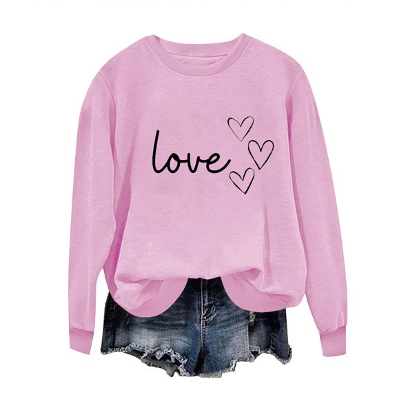 HUJlwoi Valentine Day Sweatshirt for Women Trendy Crewneck Printed Graphic Tops Cute Long Sleeve Pullover Casual Outfits