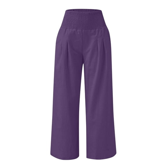 HUJlwoi Wide Leg Pants Woman Cotton Linen Fold over Waist Loose Flowy Trousers with Pockets Comfortable Trendy Pants