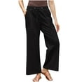 thumbnail image 1 of HUJlwoi Wide Leg Pants Women Lightweight Cotton Linen High Waist Stretchy Trousers Comfy Breathable Pants with Pockets, 1 of 6