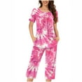 thumbnail image 1 of HUJlwoi Women Button down Pajama Tie Dye Printed Sleepwear Sets Short Sleeve Shirts and Capri Pants Lounge Pj Sets with Pocket, 1 of 5