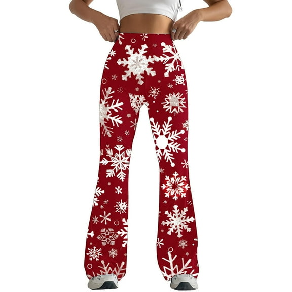 HUJlwoi Women Christmas Flare Yoga Pants Comfortable Printed High Waisted Bootcut Leggings Workout Gym Trendy Stretchy Trousers
