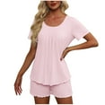 thumbnail image 1 of HUJlwoi Women Lounge Set Pleated Short Sleeve Pjs Nightwear Solid Color Loost Fit 2 Piece Pajama Suit Summer Trendy Ruffle loungewear, 1 of 7