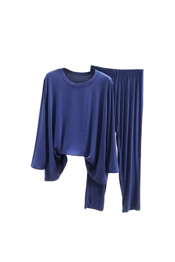 Women Lounge Sets 2025 Modal Simple Pj Sets Long Sleeve Sleepwear with Pants Soft 2 Piece Pajama Sets Crew Neck Loose Fit Nightwear