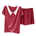 thumbnail image 1 of HUJlwoi Women Modal Pajama Sets Doll Collar Short Sleeve Shirts and Elastic Waist Shorts Sleepwear Ruffle 2 Piece Lounge Pj Sets, 1 of 3