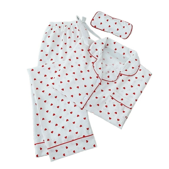 HUJlwoi Women Pajama Sets Printed 3 Piece Button down Long Sleeve Shirts and Long Bottoms Sleepwear Matching Clothing with Pocket