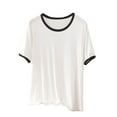 thumbnail image 1 of HUJlwoi Women Plus Size Sleep T Shirt Color Block Short Sleeve Blouse Oversized Crewneck Casual Loose Fashion Pajama Top, 1 of 6