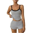 thumbnail image 1 of HUJlwoi Women Ribbed Knitted Pajama Sets Lace Cami Tops Shorts Sleepwear Summer Sleeveless Ruffle 2 Piece Loungewear Sets, 1 of 7
