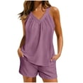 thumbnail image 1 of HUJlwoi Women Tank Top Pajama Sets V-Neck Sleeveless Lounge Pj Sets with Shorts Solid Color Summer Ladies Sleepwear Sets, 1 of 7