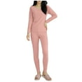 thumbnail image 1 of HUJlwoi Women Warm Pajama Sets Thick Thermal Underwear 2 Piece Lounge Sets Long Sleeve Solid Color Classic Sleepwear with Chest Pad, 1 of 4