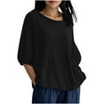 thumbnail image 1 of HUJlwoi Women's 3/4 Lantern Sleeve Tops Solid Color Round Neck Shirts Linen Thin Cozy Loose Blouse Oversized Clothes, 1 of 6