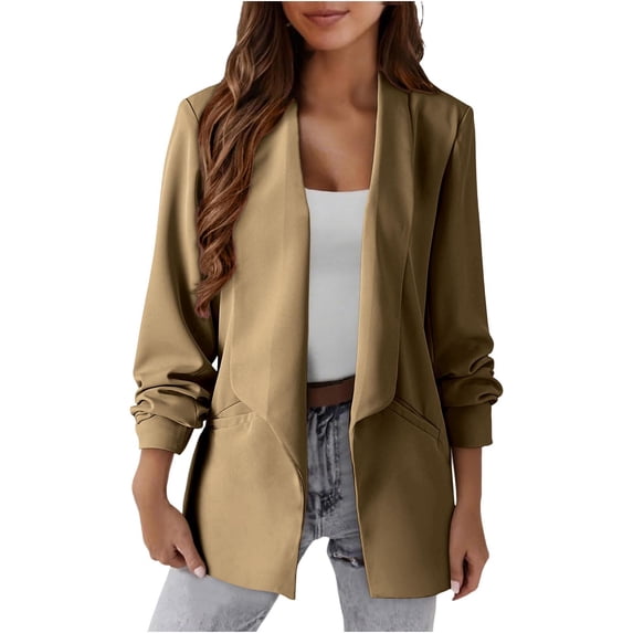 HUJlwoi Women's Blazers Open Front Long Sleeve Casual Business Suit Jackets with Pocket Dressy Trendy Outerwear Coats