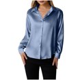 thumbnail image 1 of HUJlwoi Women's Button down Shirts Long Sleeve Soft Satin Silk Casual Blouses Work Office Solid Color Loose Tops, 1 of 6