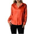 thumbnail image 1 of HUJlwoi Women's Button down Shirts Long Sleeve Soft Satin Silk Casual Blouses Work Office Solid Color Loose Tops, 1 of 6