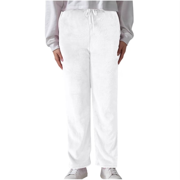 HUJlwoi Women's Flannel Sleep Pants Fuzzy Fleece Elastic Waist Cozy Pajama Pants Thermal Warm Winter Loungewear Thick Pj Bottoms