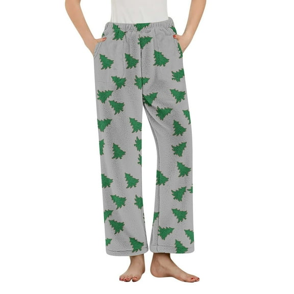 HUJlwoi Women's Fuzzy Fleece Flannel Pajama Pants Christmas Print Warm Sherpa Pj Bottoms Thermal Cozy Loungewear with Pockets