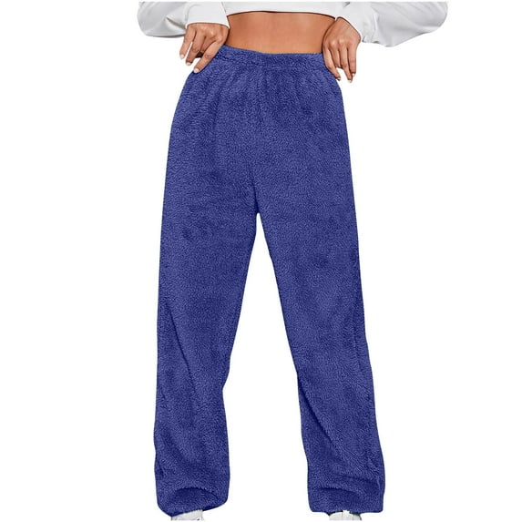 HUJlwoi Women's Fuzzy Fleece Pajama Pants Shaggy Thermal Elastic Waist Pj Bottoms Warm Cozy Winter Sleepwear Soft Stretchy Trousers