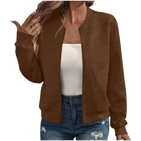 HUJlwoi Women's Jackets Long Sleeve Casual Loose Zip up Coat Tops Textured Fall Fashion Outerwear Workout Running Hiking Outfits