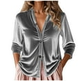 thumbnail image 1 of HUJlwoi Women's Long Sleeve Tops Button down V Neck Casual Velvet Shirts Solid Color Lightweight Fall Winter Blouses Clothes, 1 of 6