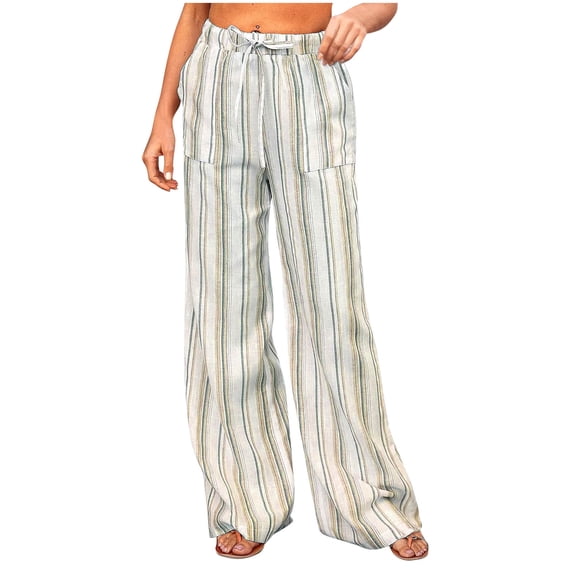 HUJlwoi Women's Pajama Pants Lightweight Striped Elastic Waist Loose Wide Leg Sleep Pants with Pockets Casual Comfy Pj Bottoms