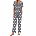 thumbnail image 1 of HUJlwoi Women's Pajama Sets Polka Dot Printed Short Sleeve Casual Lounge Shirts with Pants Button up Summer Trendy 2 Pieces Sleepwear 2025, 1 of 6