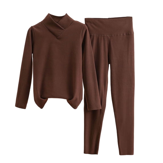HUJlwoi Women's Pajama Sets V Neck Tops and Bottom Set Sleepwear Thermal Comfy Loungewear for Cold Weather 2 Piece Pj Set