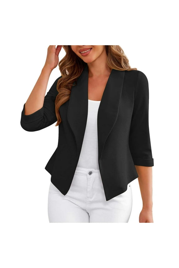 Women's Suit Jackets 3/4 Rolled Sleeve Elegant Lightweight Outerwear Tops Open Front Business Formal Coats Comfy Clothes