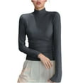 thumbnail image 1 of HUJlwoi Women's Thermal Tops Solid Color Long Sleeve Mock Turtle Neck Undershirt Casual Fall Winter Ribbed Blouse Basic Base Layer, 1 of 7