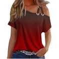 thumbnail image 1 of HUJlwoi Women's Tops Cold Shoulder Summer Short Sleeve Gradient Shirts Fashion Outfits Basic Clothes Comfy Loose Fit Tee, 1 of 4