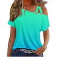 thumbnail image 1 of HUJlwoi Women's Tops Cold Shoulder Summer Short Sleeve Gradient Shirts Fashion Outfits Basic Clothes Comfy Loose Fit Tee, 1 of 4