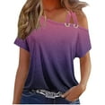 thumbnail image 1 of HUJlwoi Women's Tops Cold Shoulder Summer Short Sleeve Gradient Shirts Fashion Outfits Basic Clothes Comfy Loose Fit Tee, 1 of 4